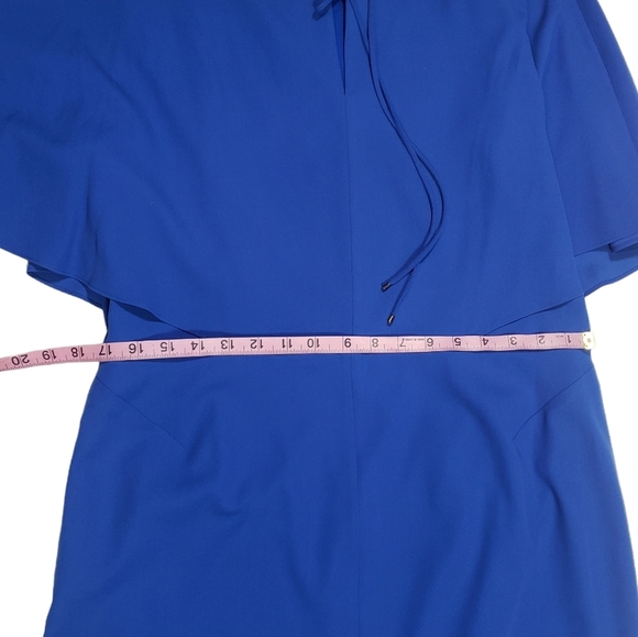 H By Halston Blue Chiffon Shift Dress Size 14 Flutter Bodice Keyhole Back Lined - Picture 14 of 15